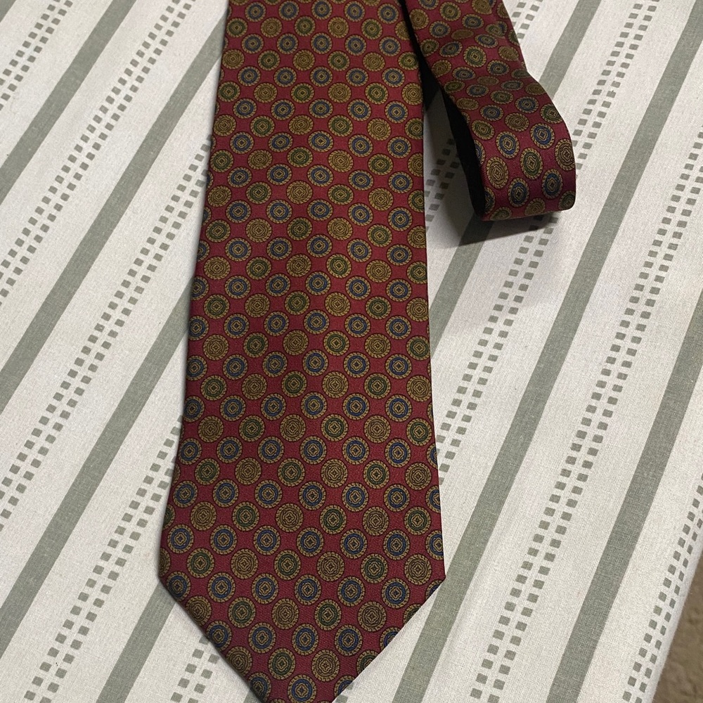 Ermenegildo Zegna Burgundy and Olive Patterned Tie